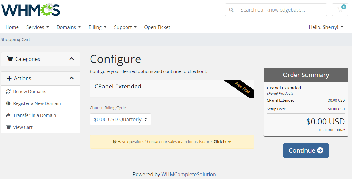 Product Free Trial Manager For WHMCS: WHMCS order configuration page with the Free Trial label and Order Summary