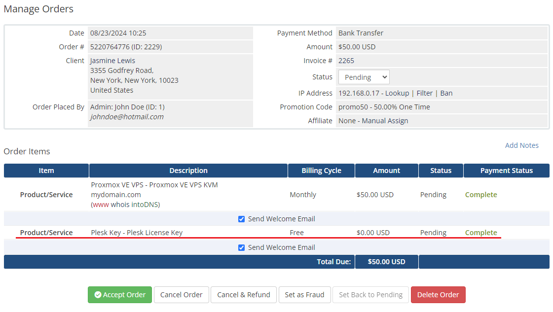 Product Linker For WHMCS: client area Review & Checkout with Proxmox VE VPS KVM and the linked Plesk License Key