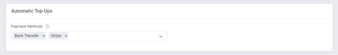 Products Reseller For WHMCS: the Automatic Top-Ups section in Settings with Bank Transfer and Stripe payment methods