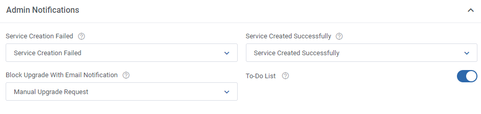 Proxmox VE VPS And Cloud For WHMCS: Admin Notifications product settings with the To-Do List switch enabled