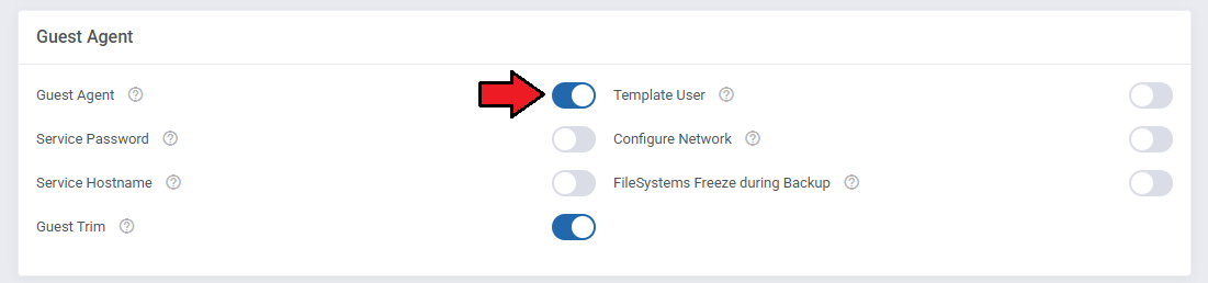 Proxmox VE VPS And Cloud For WHMCS: product module settings Guest Agent section with the Guest Agent switch enabled (2)