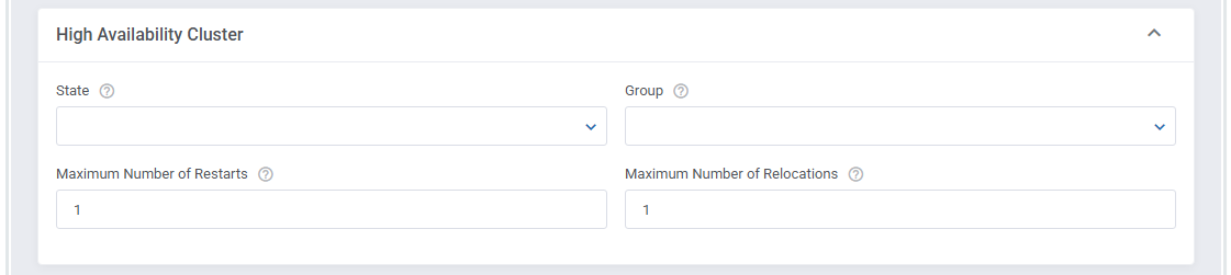Proxmox VE VPS And Cloud For WHMCS: High Availability Cluster section with state, group, restarts and relocations fields