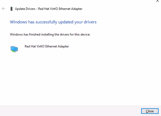 Proxmox VE VPS And Cloud For WHMCS: Windows message that the Red Hat VirtIO Ethernet Adapter driver was updated
