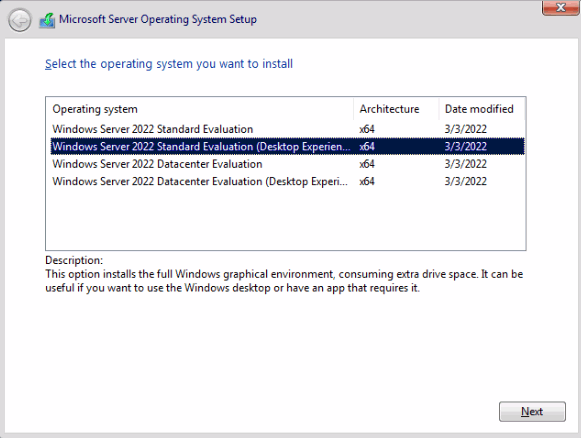 Proxmox VE VPS And Cloud For WHMCS: Windows Server setup list of operating system editions with Desktop Experience