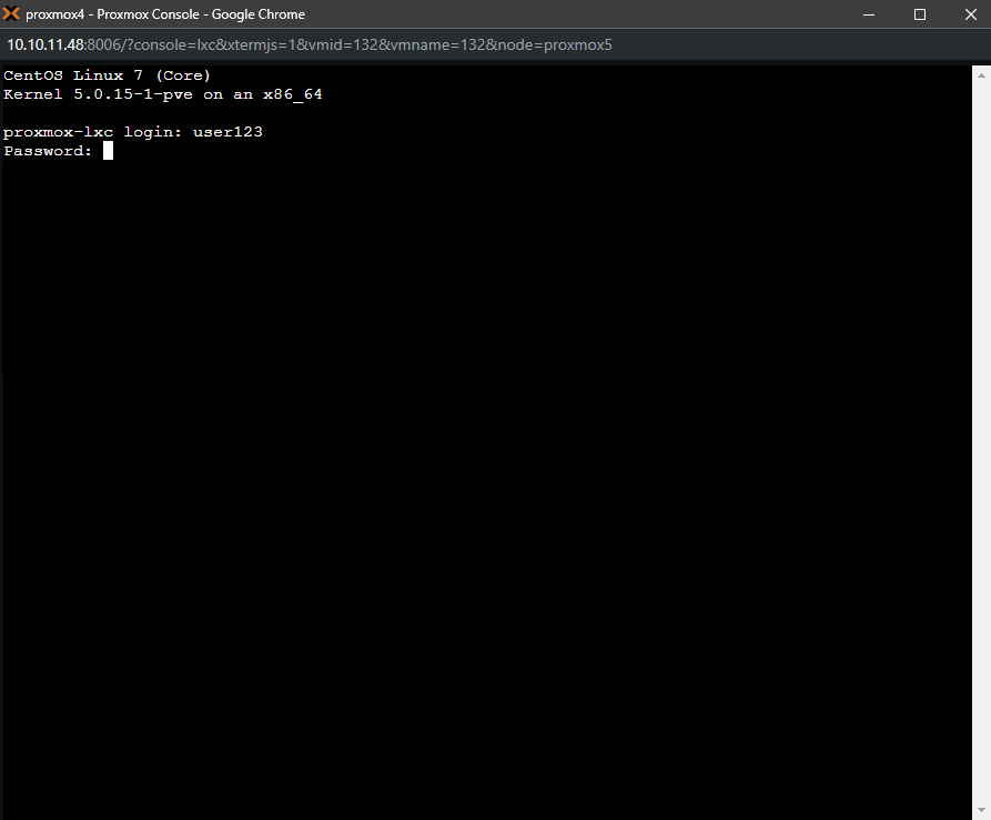 Proxmox VE VPS And Cloud For WHMCS: Xterm.js console in a browser window showing a Linux login prompt