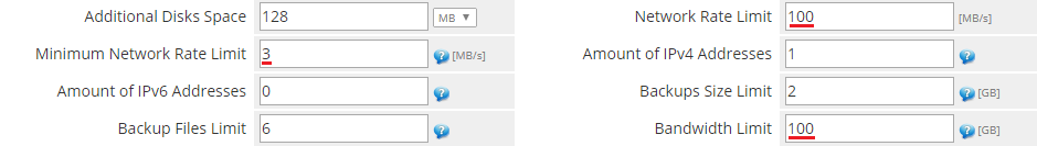 Proxmox VPS 2.X For WHMCS: admin product configuration with Minimum Network Rate Limit and bandwidth limit fields