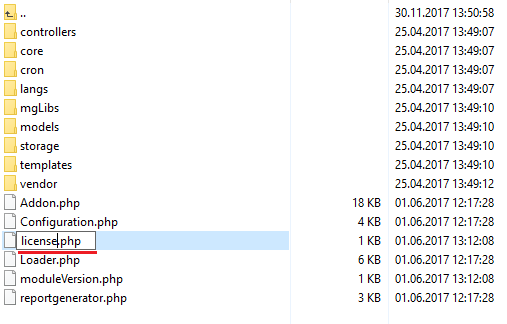 Report Generator 3.X For WHMCS: renaming licenseRENAME.php to license.php in the report generator addon folder
