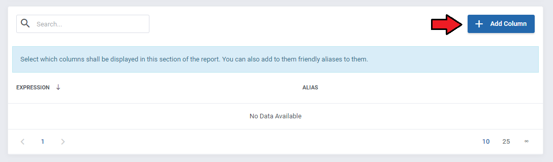 Report Generator For WHMCS: Beginner widget columns section with an arrow pointing to the Add Column button