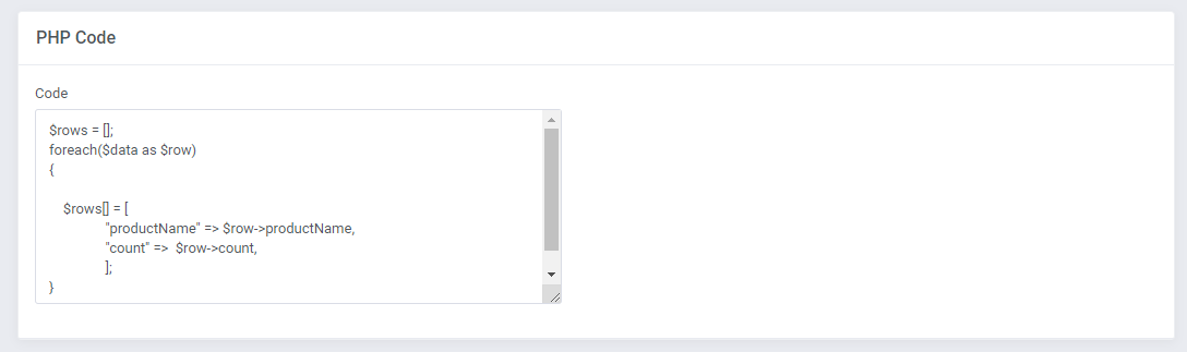 Report Generator For WHMCS: expert mode PHP Code field with a foreach loop that builds report rows