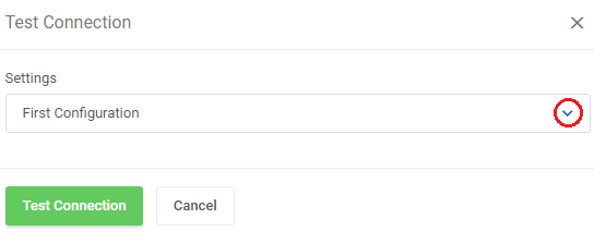 SMS Center For WHMCS: Test Connection window with a drop-down to select one of the saved gateway configurations
