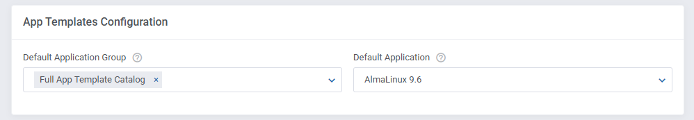 SolusVM 2 VPS And Cloud For WHMCS: App Templates Configuration section with default application group and default