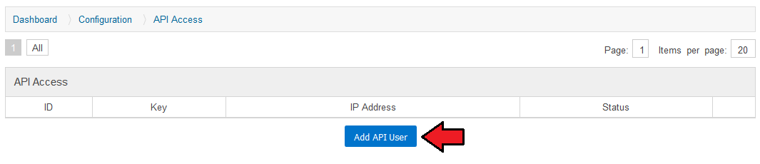 SolusVM Extended Cloud For WHMCS: SolusVM admin area API Access page with the Add API User button