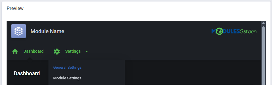 Theme Management Tool: dark theme preview of the top menu with the Settings submenu open