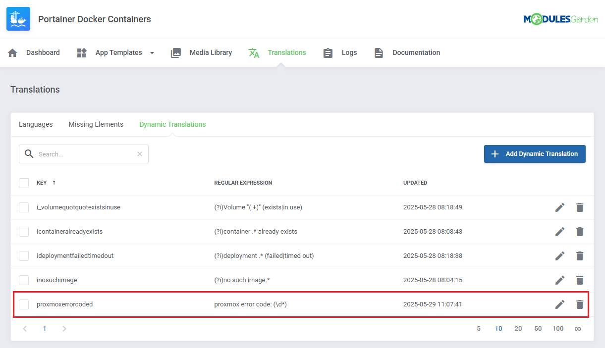 Translations Tool: Dynamic Translations list with the new proxmox error code rule highlighted