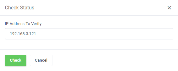 Unban Center For WHMCS: Check Status dialog with the IP Address To Verify field and the Check button