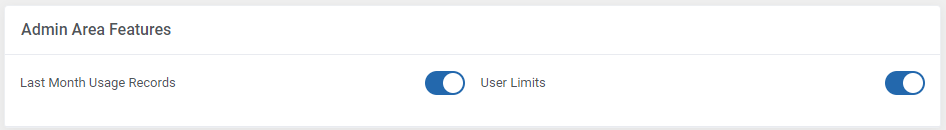 Virtuozzo Hybrid Infrastructure S3 For WHMCS: Admin Area Features section with Last Month Usage Records and User Limits
