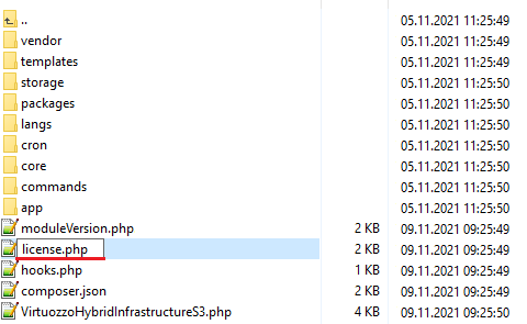 Virtuozzo Hybrid Infrastructure S3 For WHMCS: module folder with licenseRENAME.php renamed to license.php