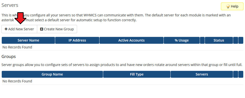 Virtuozzo Hybrid Infrastructure S3 For WHMCS: WHMCS Servers page with the Add New Server button