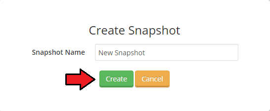Virtuozzo Hybrid Server For WHMCS: Create Snapshot dialog with the snapshot name field