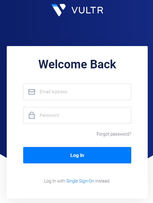 Vultr VPS For WHMCS: Vultr login page with email address and password fields