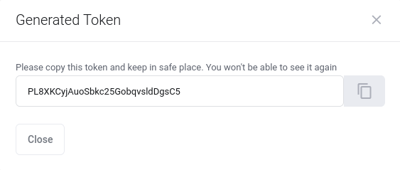WithoutDNS For WHMCS: WithoutDNS Generated Token dialog showing the new API token with a copy button