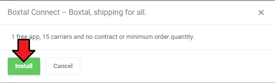 WordPress Manager For WHMCS: plugin details dialog for Boxtal Connect with the Install button highlighted