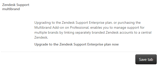 Zendesk For WHMCS: Zendesk Branding settings tab showing the Zendesk Support multibrand upgrade notice