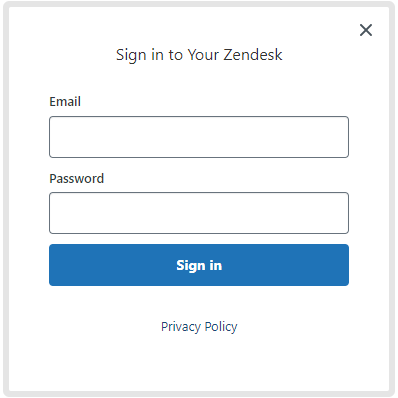 Zendesk For WHMCS: Zendesk sign in window with email and password fields