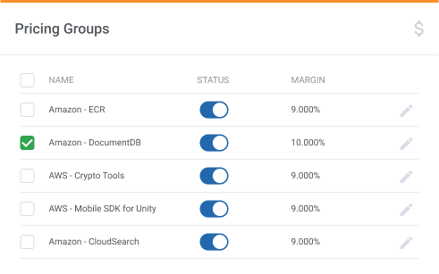 Pricing Groups for Percentage Billing with Margin - AWS Billing For WHMCS by ModulesGarden