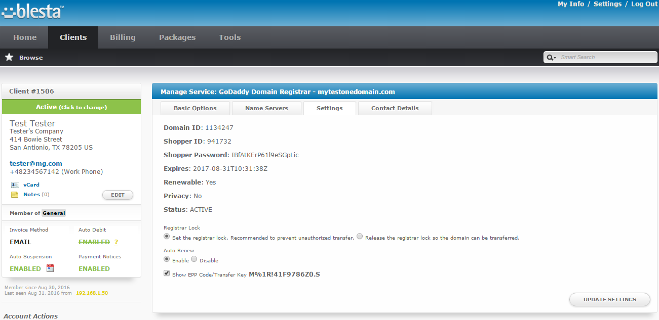 GoDaddy Domain Registrar For Blesta: Screen 9