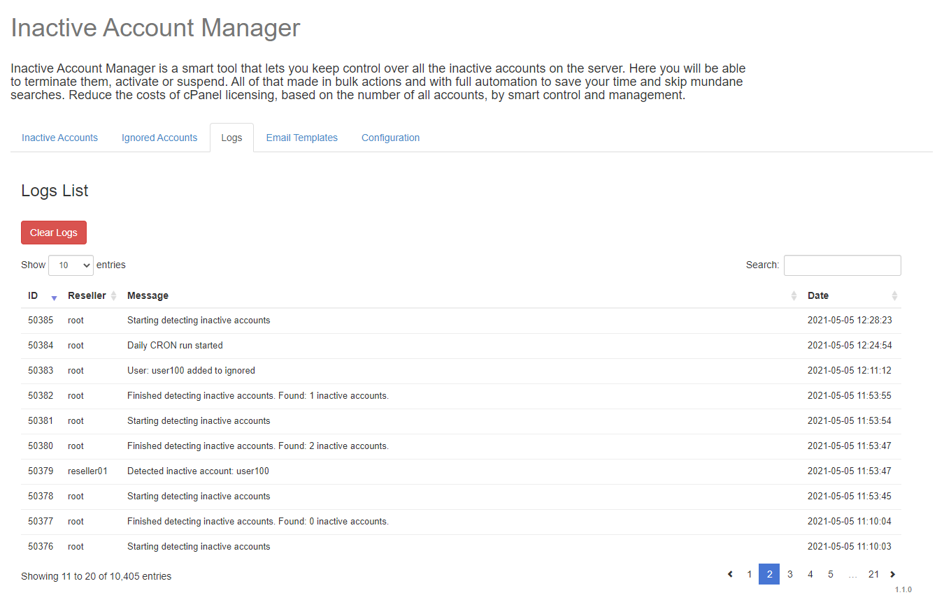 Inactive Account Manager For cPanel: Extension Screenshot 3