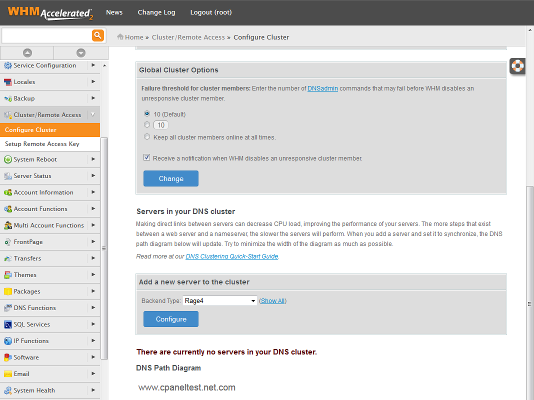 Rage4 For cPanel: Screen 1