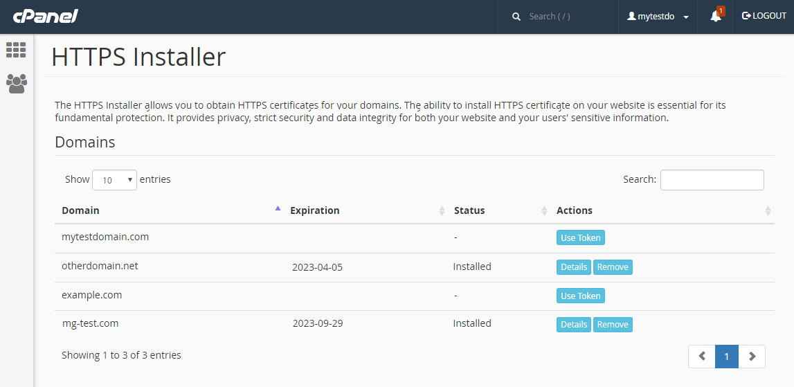 Servertastic SSL For cPanel: Extension Screenshot 1