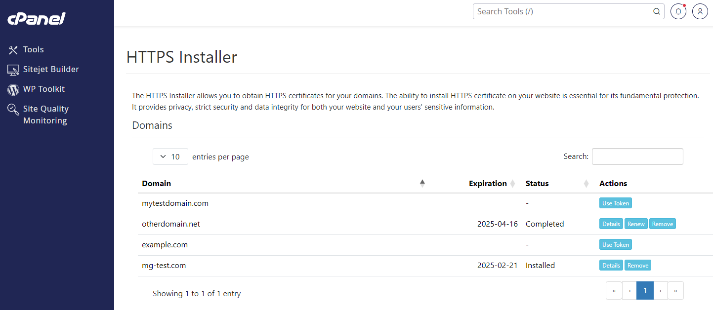 Servertastic SSL For cPanel: Extension Screenshot 1