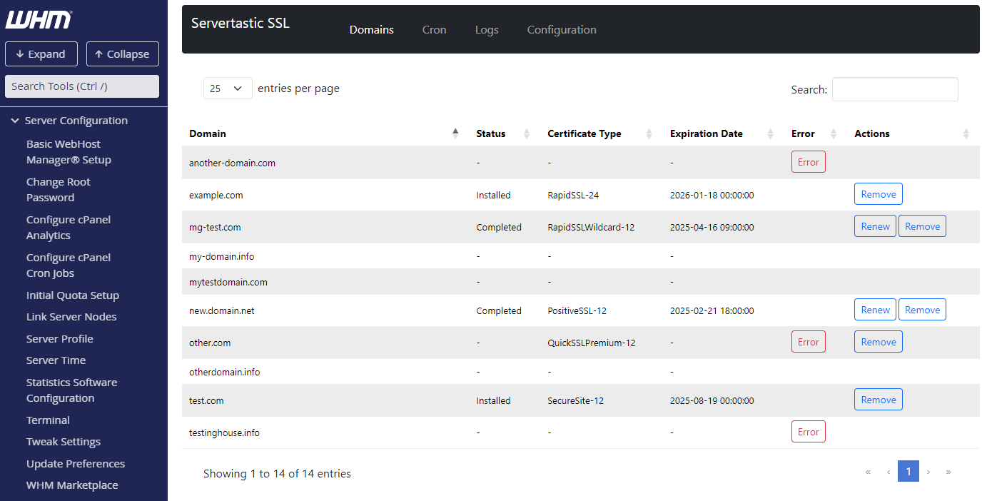 Servertastic SSL For cPanel: Extension Screenshot 5