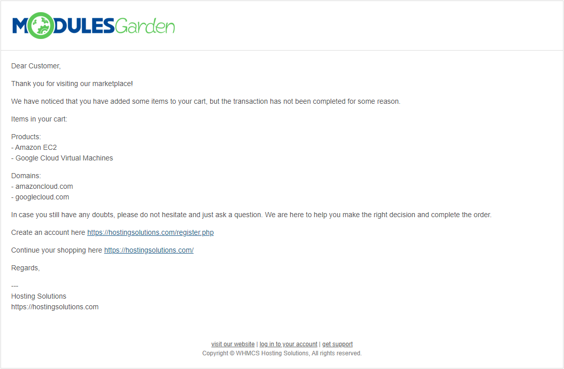 Abandoned Cart For WHMCS: Module Screenshot 10