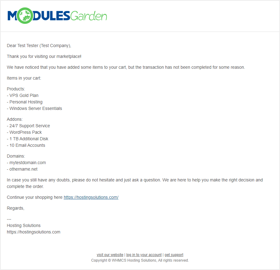 Abandoned Cart For WHMCS: Module Screenshot 13