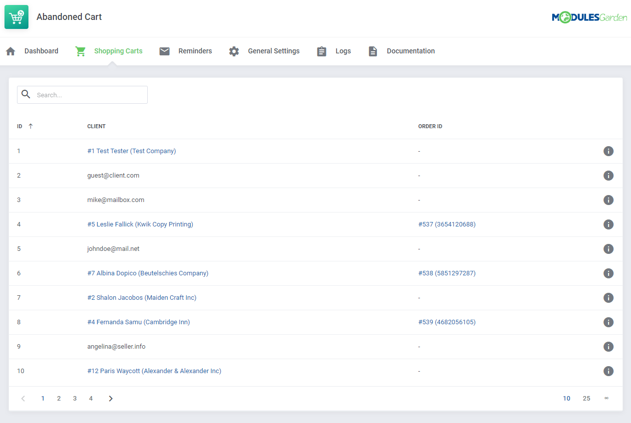Abandoned Cart For WHMCS: Module Screenshot 2