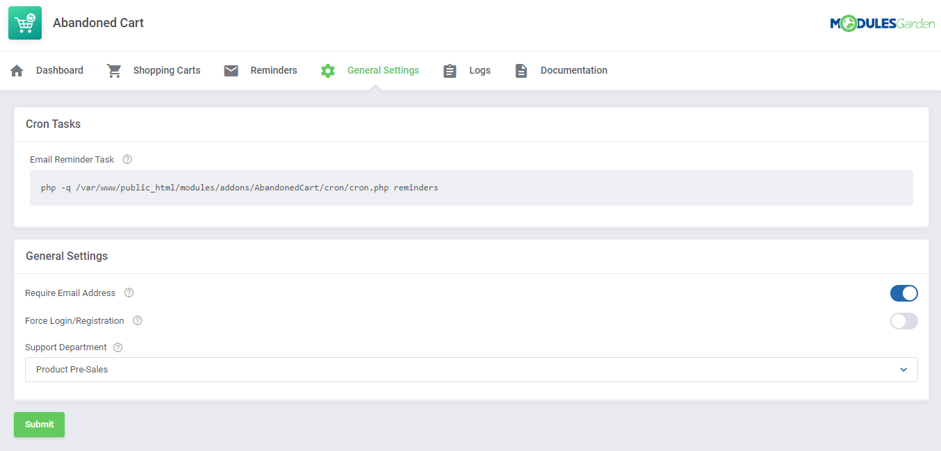 Abandoned Cart For WHMCS: Module Screenshot 6
