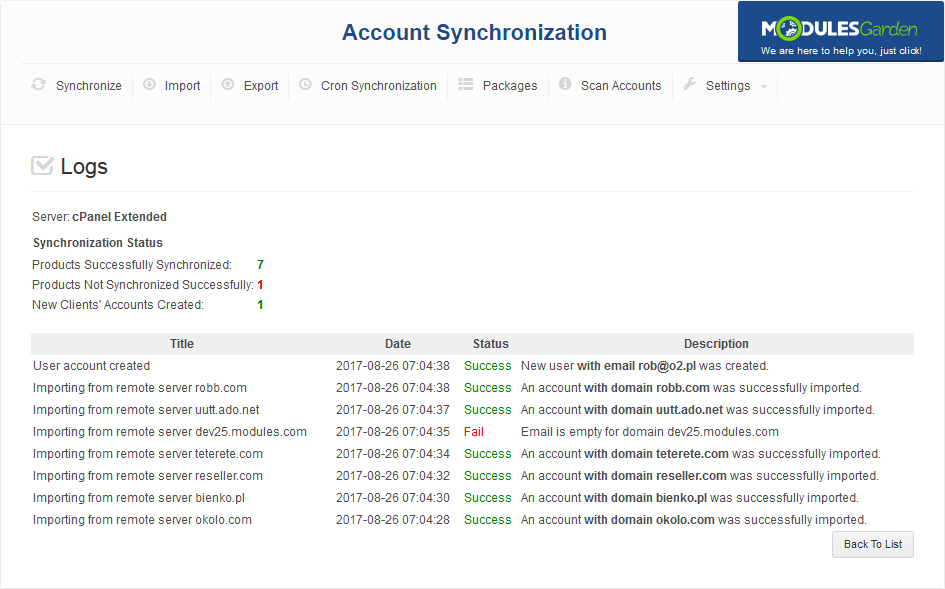 Account Synchronization For WHMCS: Screen 10
