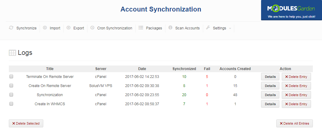 Account Synchronization For WHMCS: Screen 9