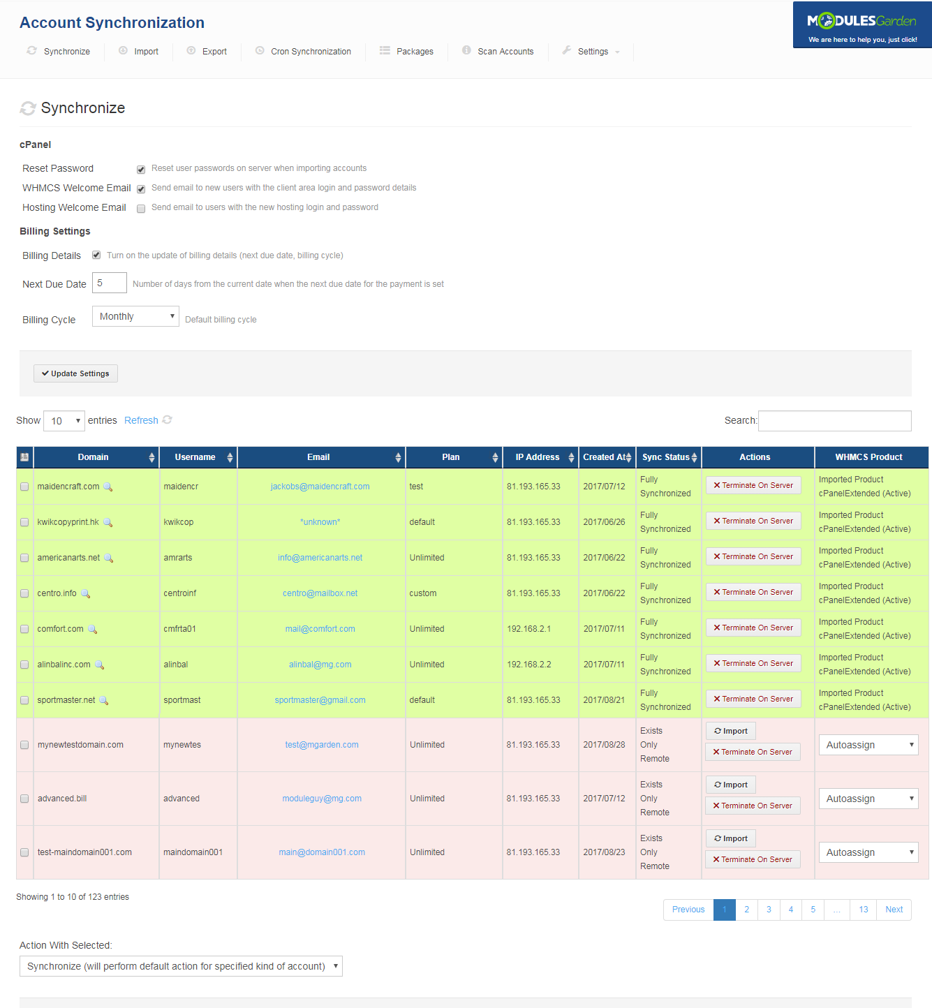 Account Synchronization For WHMCS: Screen 2