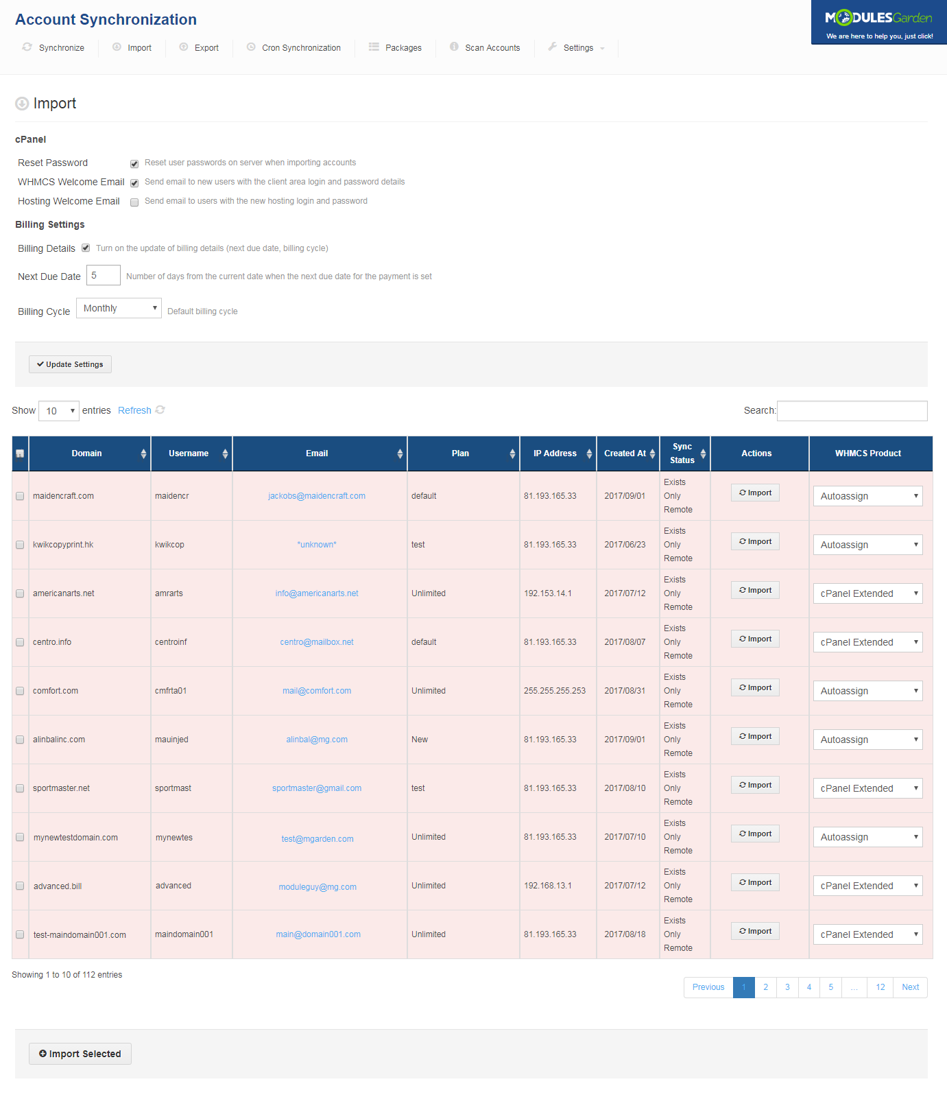 Account Synchronization For WHMCS: Screen 3