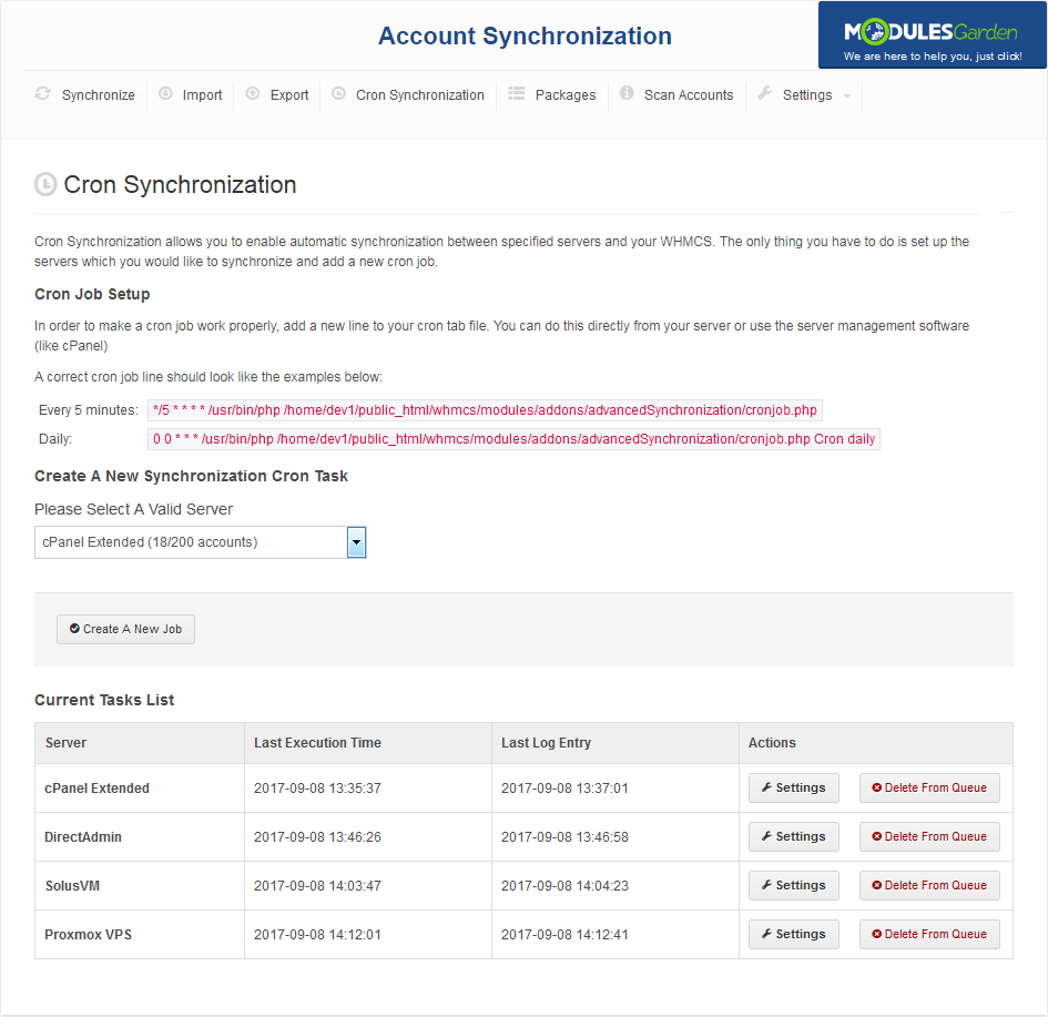 Account Synchronization For WHMCS: Screen 5