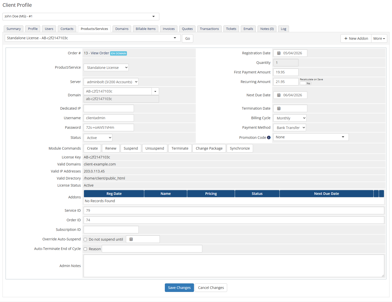 AdminBolt Licenses For WHMCS: Module Screenshot 3