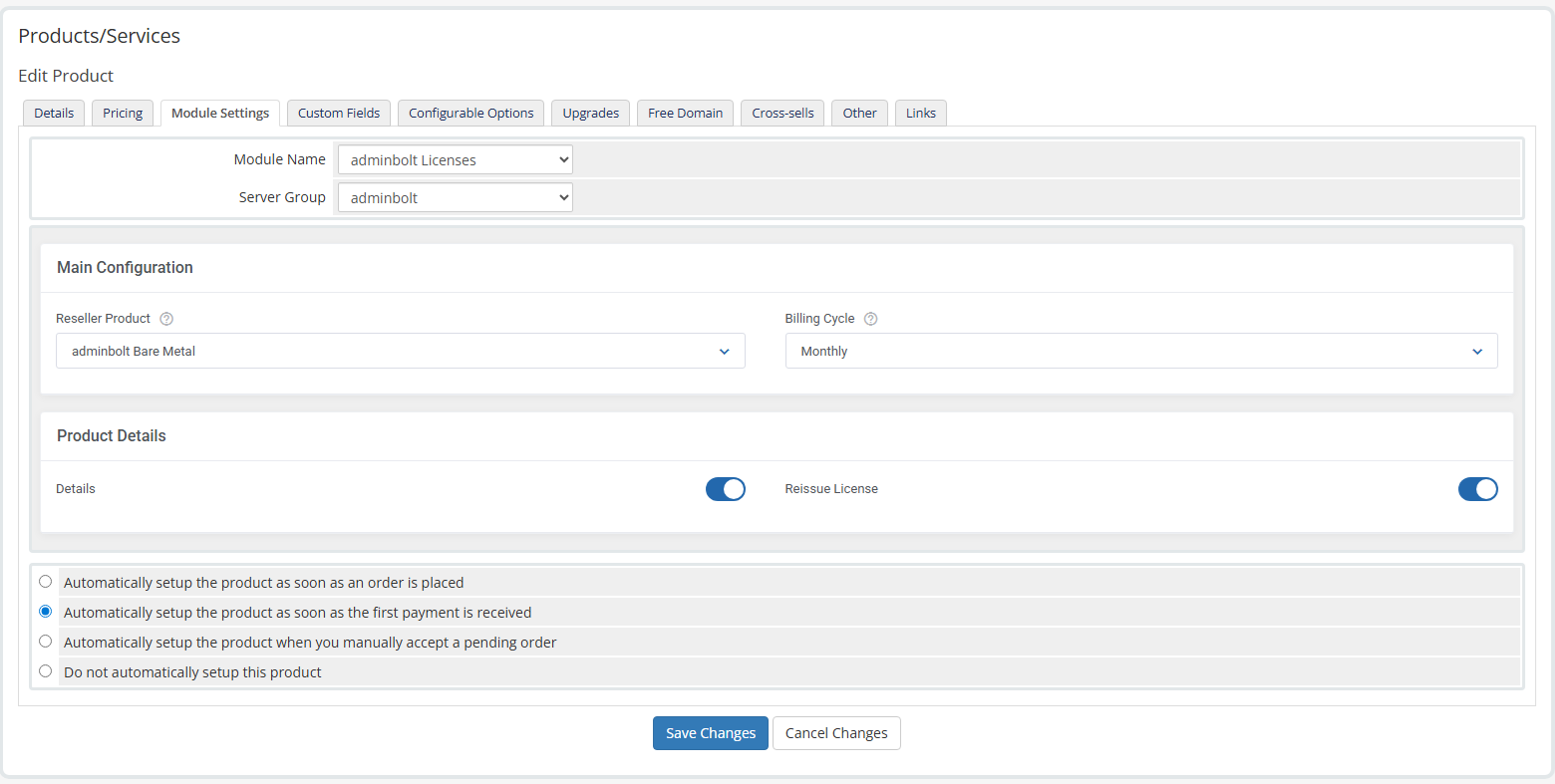 AdminBolt Licenses For WHMCS: Module Screenshot 4