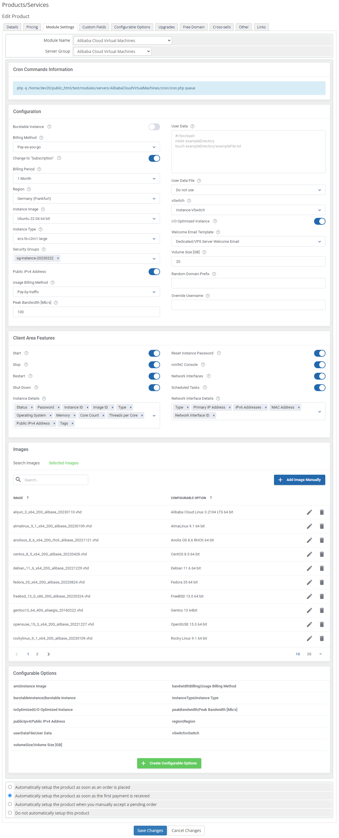 Alibaba Cloud Virtual Machines For WHMCS: Module Screenshot 6