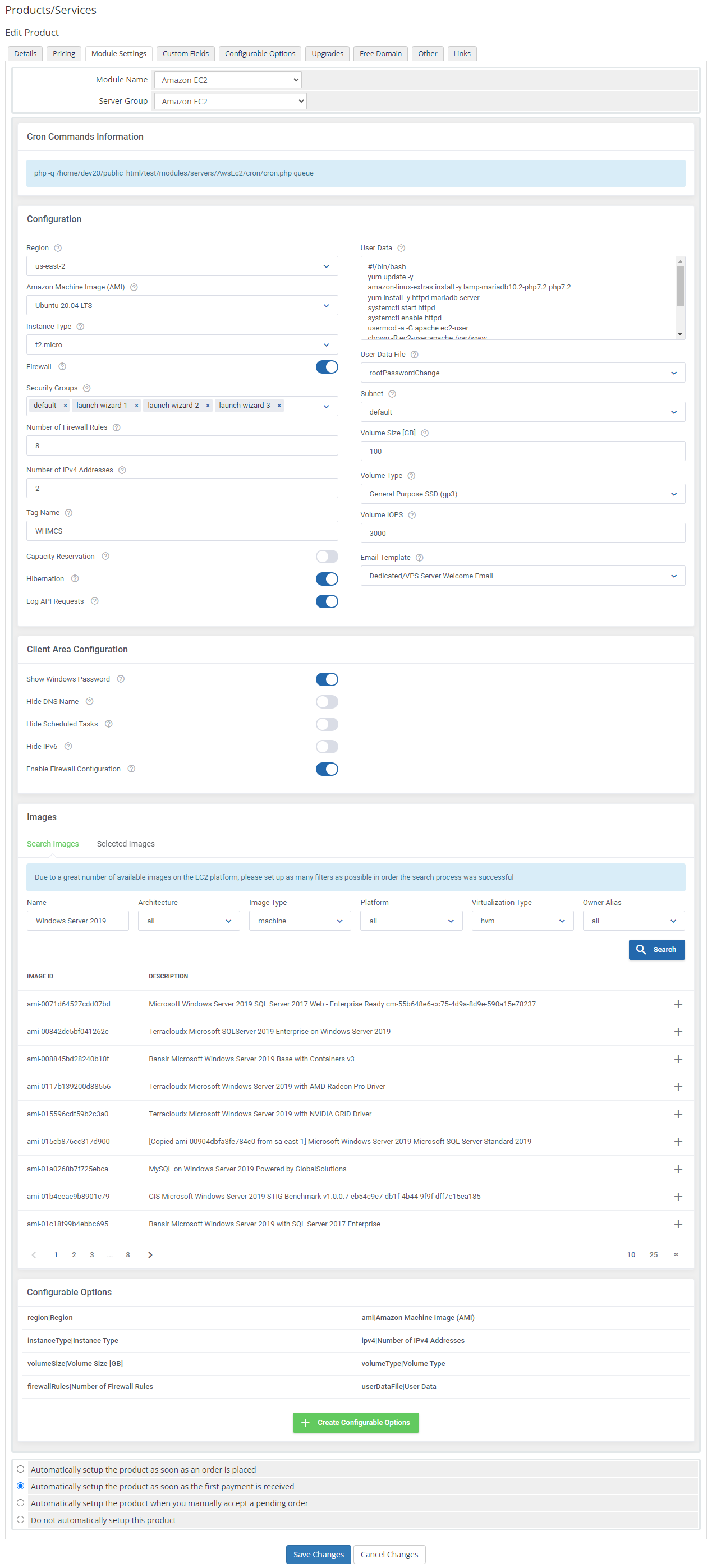 Amazon EC2 For WHMCS: Module Screenshot 6