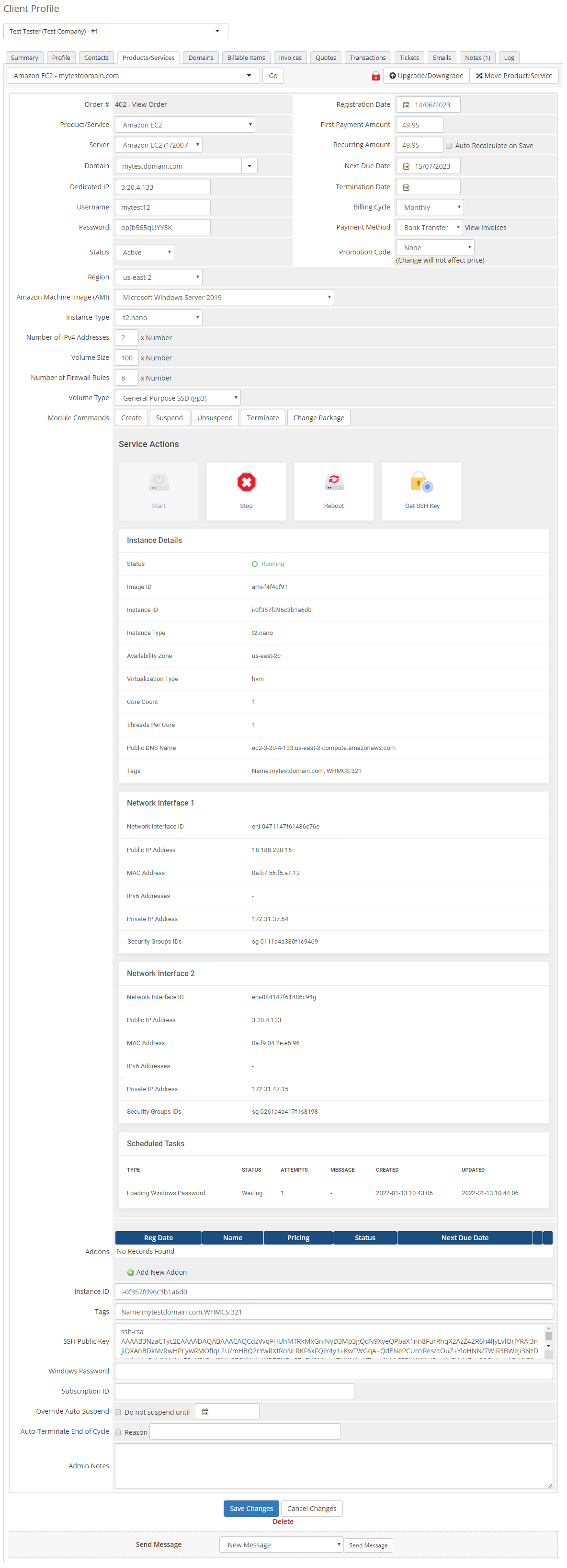 Amazon EC2 For WHMCS: Module Screenshot 5