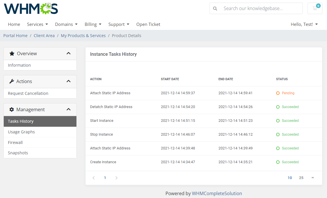 Amazon Lightsail For WHMCS: Module Screenshot 3
